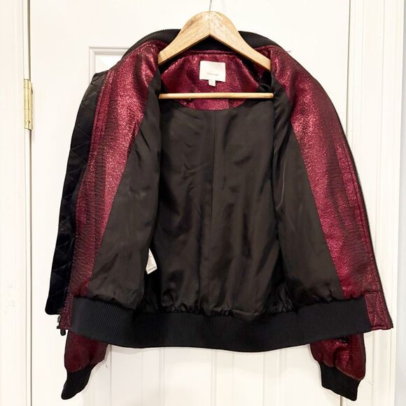 Cinq a Sept Venus Metallic Lame Bomber Jacket Ruby Size XS - Picture 5 of 7